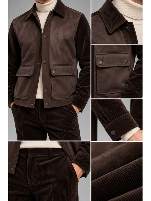 Brown Suede-Look Men’s Casual Set