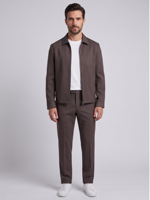 Brown Zip-Up Men’s Casual Set