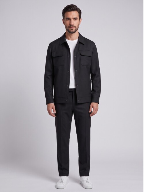Black Men’s Pocket Detail Casual Two-Piece Set