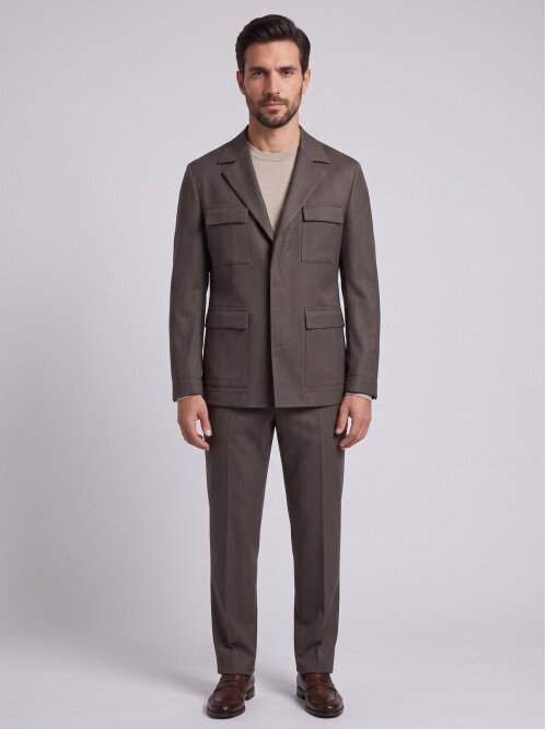 Brown Four-Pocket Safari Men’s Suit