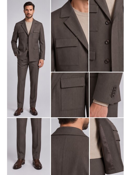 Brown Four-Pocket Safari Men’s Suit