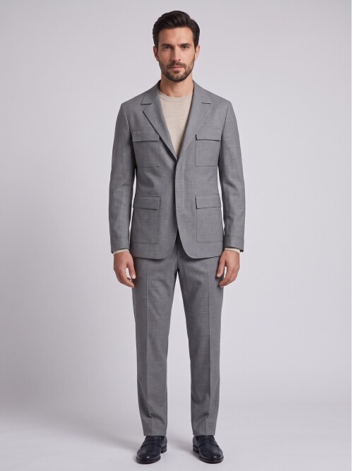 Grey Four-Pocket Safari Men’s Suit