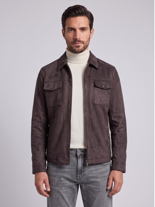 Bordo Gömlek Yaka Fermuarlı Comfort Fit Erkek Ceket