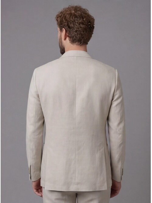 Açık Bej Mono Yaka Slim Fit Torba Cep 2 Düğme Takım Elbise