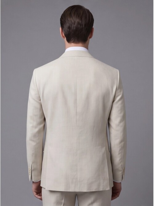 Açık Bej Sivri Yaka İki Düğmeli Slim Fit Takım Elbise