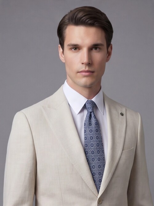 Açık Bej Sivri Yaka İki Düğmeli Slim Fit Takım Elbise