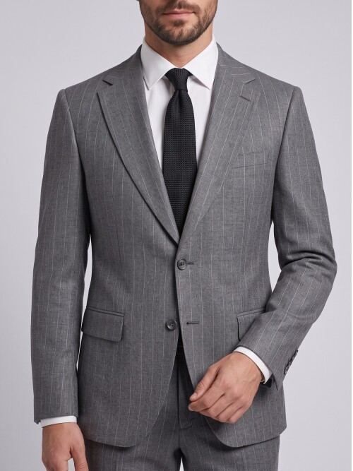 Light Grey Striped Regular Fit Peak Lapel Suit