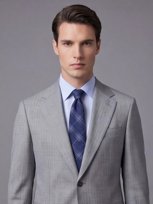 Light Grey Pinstripe Wool Notch Lapel Regular Fit Suit