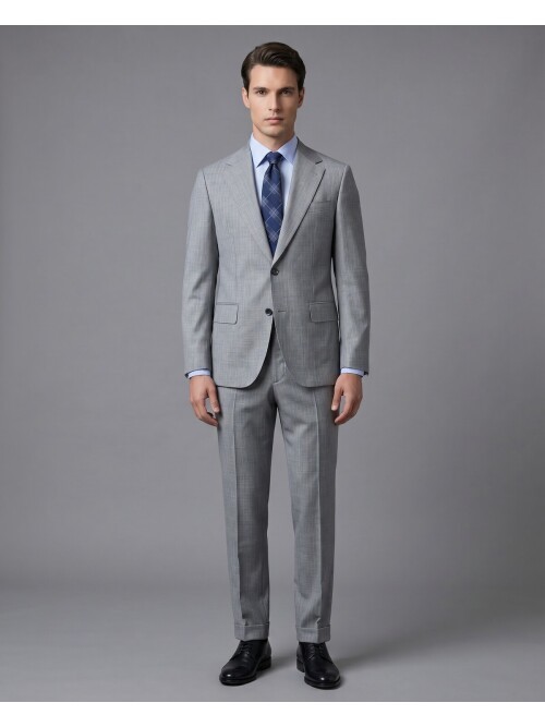 Light Grey Pinstripe Wool Notch Lapel Regular Fit Suit