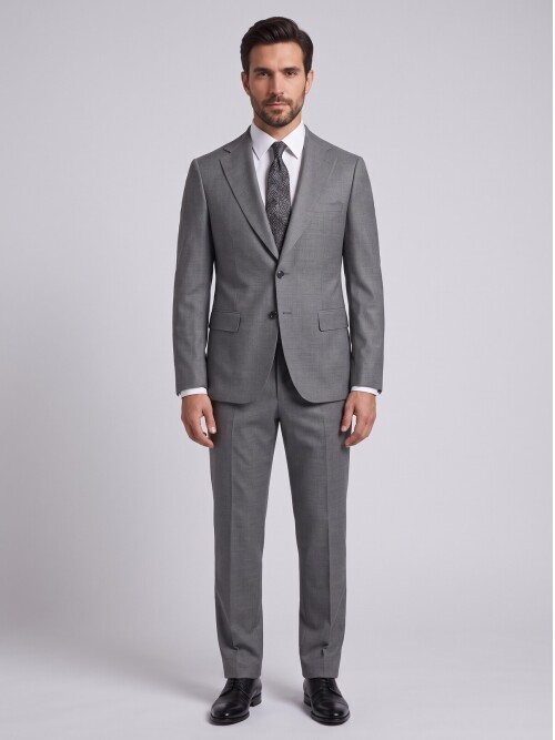 Açık Gri Comfort Fit Mono Yaka Takım Elbise