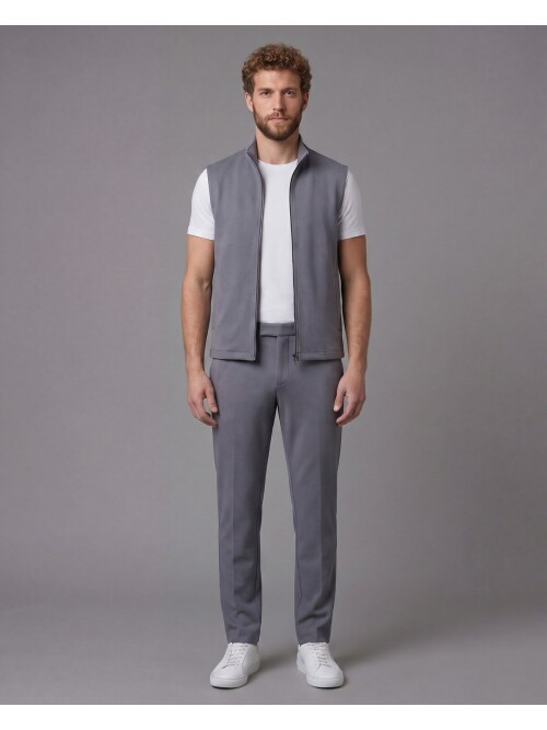 Açık Gri Gömlek Yaka Fermuarlı Comfort Fit Spor Takım Elbise