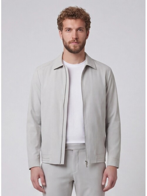 Açık Gri Gömlek Yaka Fermuarlı Spor Takım Elbise