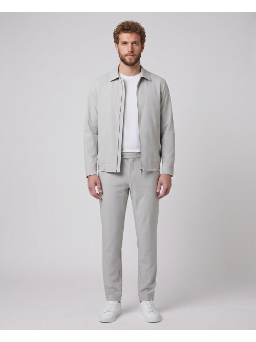 Açık Gri Gömlek Yaka Fermuarlı Spor Takım Elbise