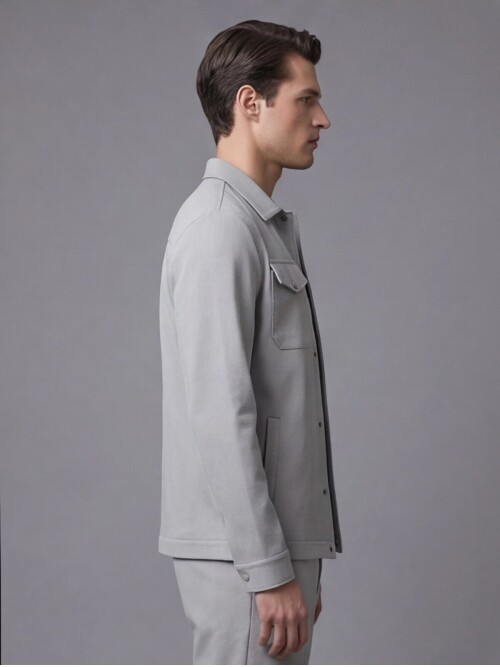 Açık Gri Gömlek Yaka Safari Cep Comfort Fit Spor Takım