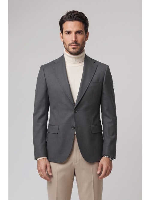 Light Grey Peak Lapel Comfort Fit Jacket