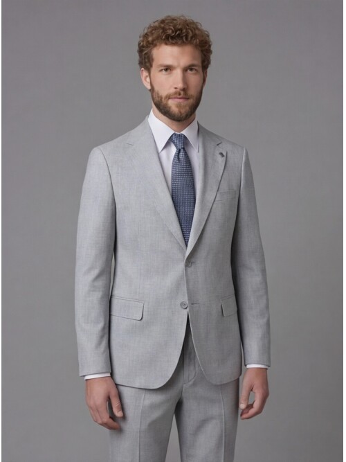 Light Grey Notch Lapel Comfort Fit Suit