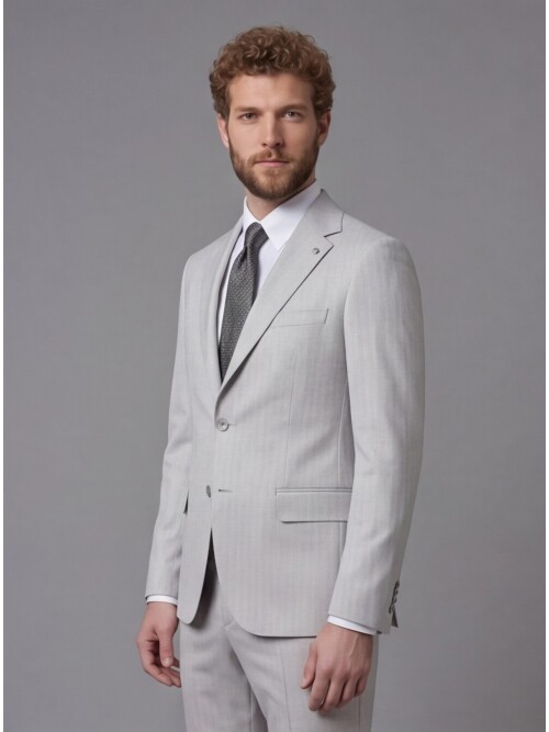 Light Grey Notch Lapel Comfort Fit Suit