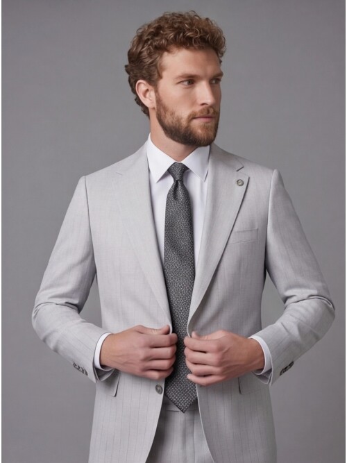 Light Grey Notch Lapel Comfort Fit Suit