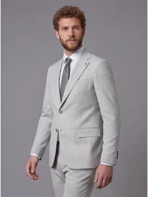 Light Grey Notch Lapel Comfort Fit Suit