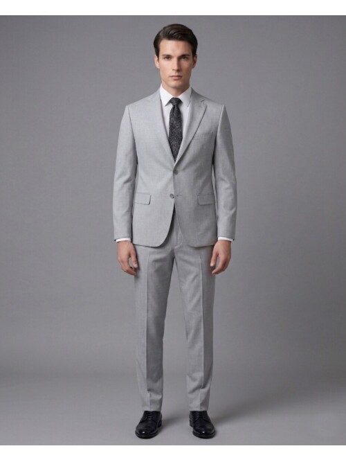Light Gray Mono Notch Lapel Two Button Comfort Fit Suit