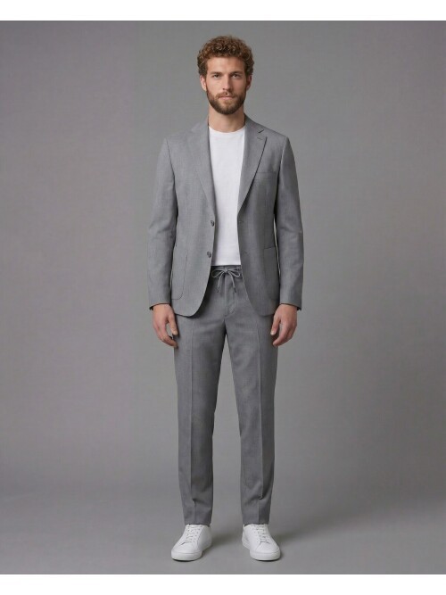 Light Grey Notch Lapel Comfort Fit Suit with Patch Pockets