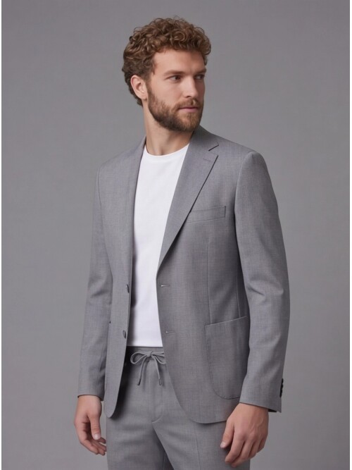 Light Grey Notch Lapel Comfort Fit Suit with Patch Pockets