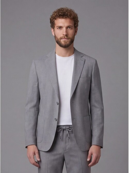 Light Grey Notch Lapel Comfort Fit Suit with Patch Pockets