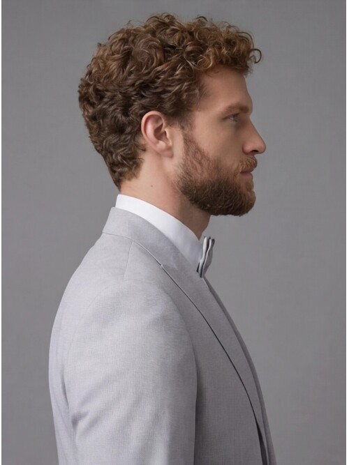 Light Grey Peak Lapel Comfort Fit Single Button Tuxedo Jacket & Navy Blue Trousers Suit Combination