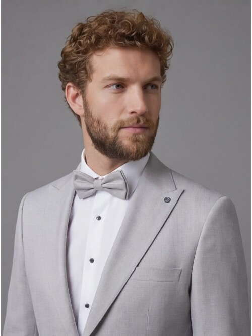 Light Grey Peak Lapel Comfort Fit Single Button Tuxedo Jacket & Navy Blue Trousers Suit Combination