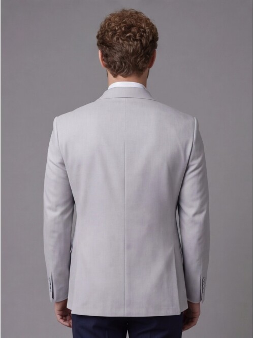 Light Grey Peak Lapel Double-Breasted Blazer & Navy Blue Trousers Combination Suit