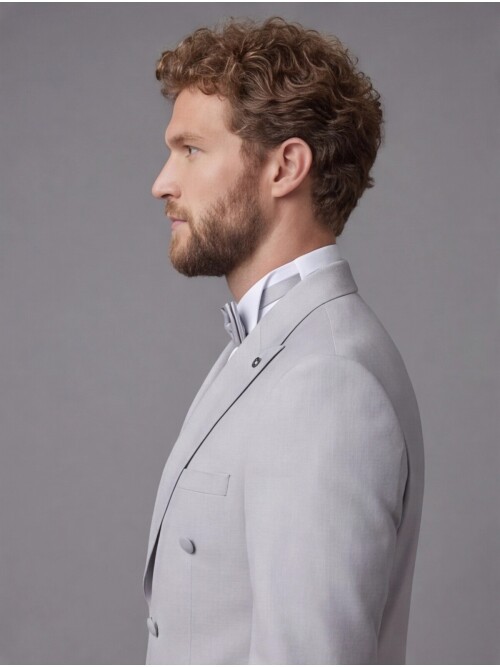 Light Grey Peak Lapel Double-Breasted Blazer & Navy Blue Trousers Combination Suit