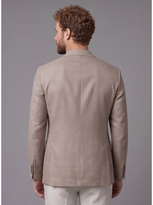 Açık Kahverengi Ceket Bej Pantolon Kombinli Slim Fit Takım Elbise