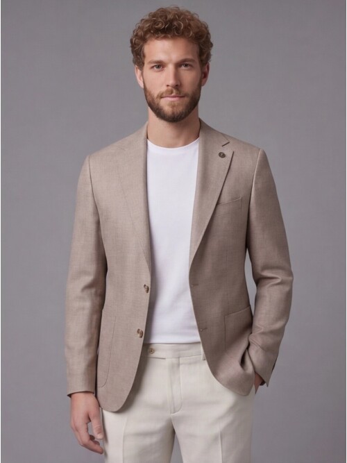 Açık Kahverengi Ceket Bej Pantolon Kombinli Slim Fit Takım Elbise