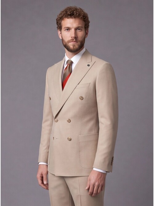 Light Brown Comfort Fit Double-Breasted Suit