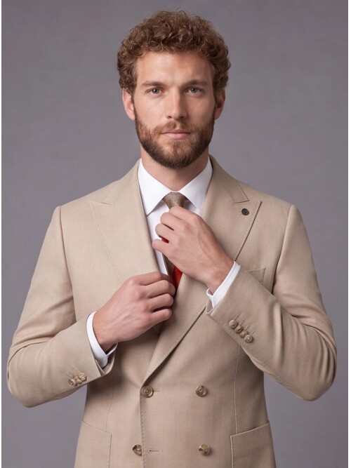 Light Brown Comfort Fit Double-Breasted Suit