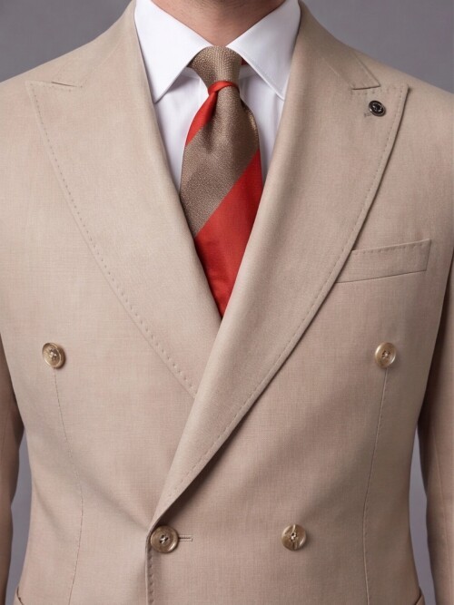 Light Brown Comfort Fit Double-Breasted Suit