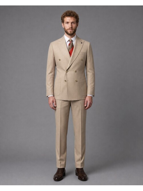 Light Brown Comfort Fit Double-Breasted Suit