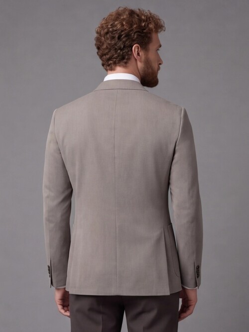 Açık Kahverengi Kruvaze Ceket Koyu Kahverengi Pantolon Kombinli Slim Fit Takım Elbise