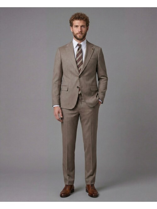 Light Brown Notch Lapel Comfort Fit Suit