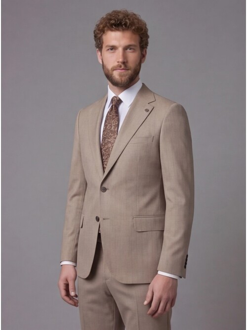 Light Brown Notch Lapel Comfort Fit Suit
