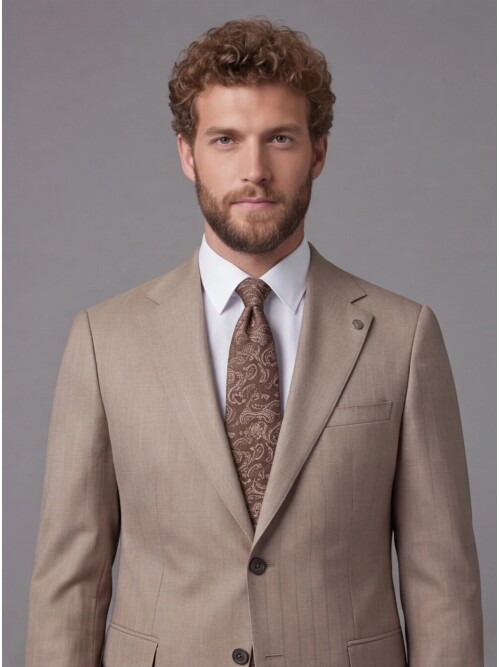 Light Brown Notch Lapel Comfort Fit Suit