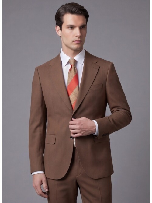 Light Brown Mono-Lace Two-Button Slim Fit Suit