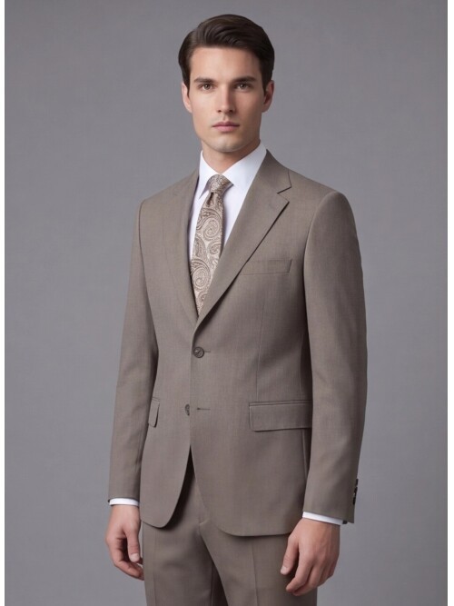 Açık Kahverengi Mono Yaka İki Düğmeli Slim Fit Takım Elbise