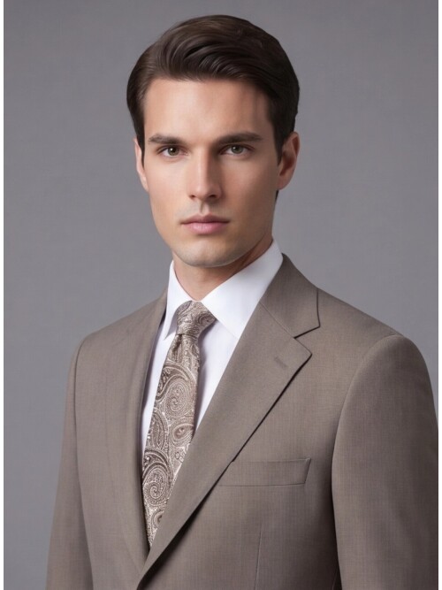 Açık Kahverengi Mono Yaka İki Düğmeli Slim Fit Takım Elbise