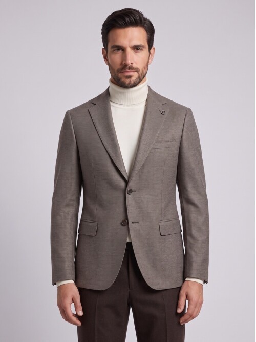 Light Brown Jacket with Mandarin Collar and Flap Pockets