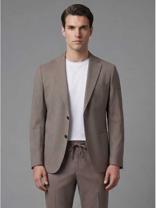 Light Brown Notch Lapel Suit with Patch Pockets