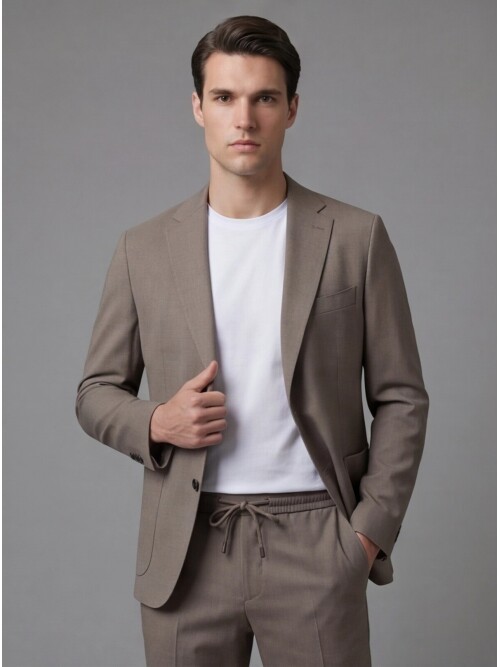 Light Brown Notch Lapel Suit with Patch Pockets