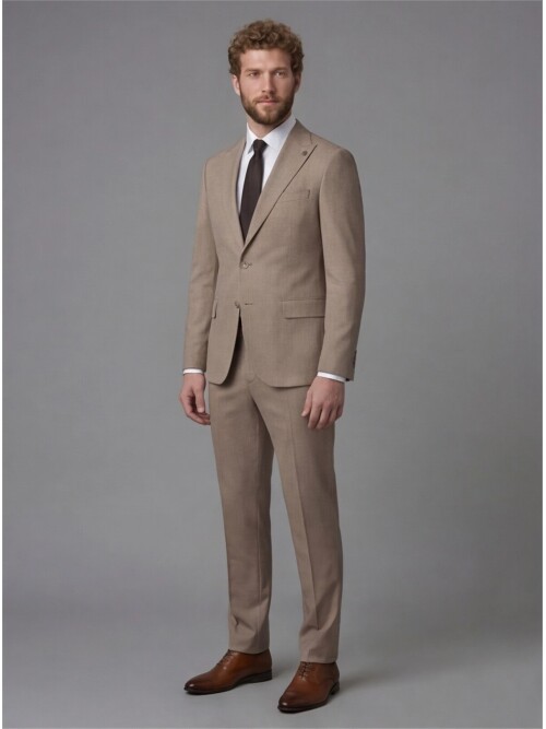 Light Brown Peak Lapel Comfort Fit Fully Lined Suit