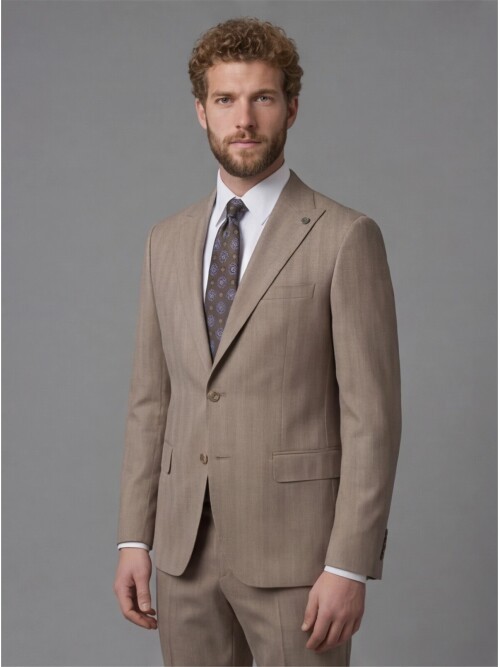 Mink Light Brown Peak Lapel Comfort Fit Fully Lined Suit