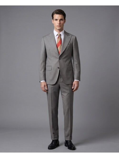 Açık Kahverengi Yünlü Sivri Yaka Comfort Fit Takım Elbise